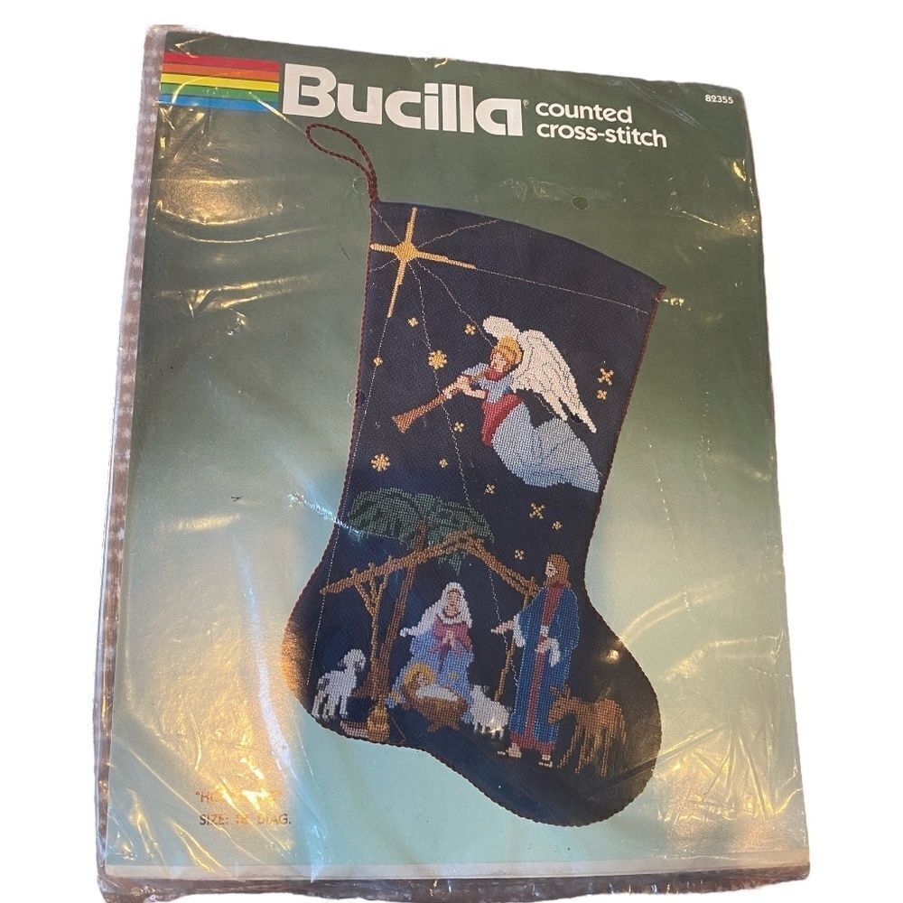 1372 Bucilla Needlepoint Angel Nativity  “Holy Night” Christmas Stocking…